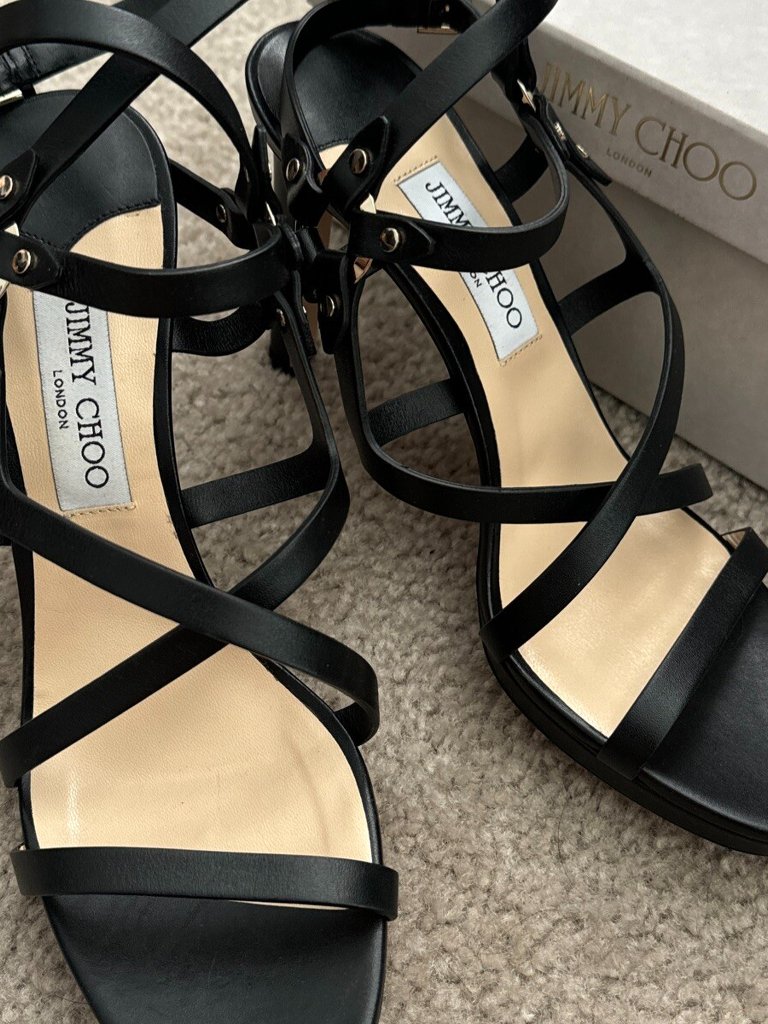 Jimmy Choo Monica Black Metal Stud Sappy High Heel Shoe Sandal Designer